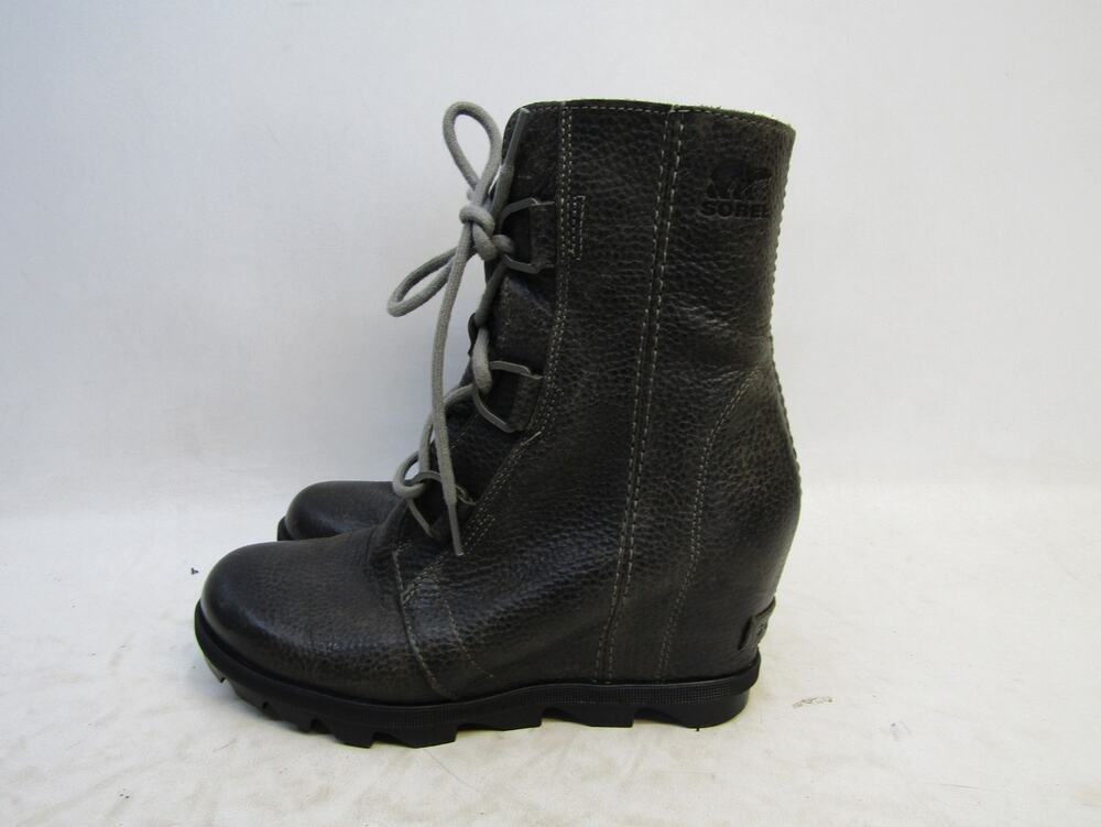 Sorel Womens Size 8 Gray Leather Lace Up Wedge Ankle Fashion Boots Bootie